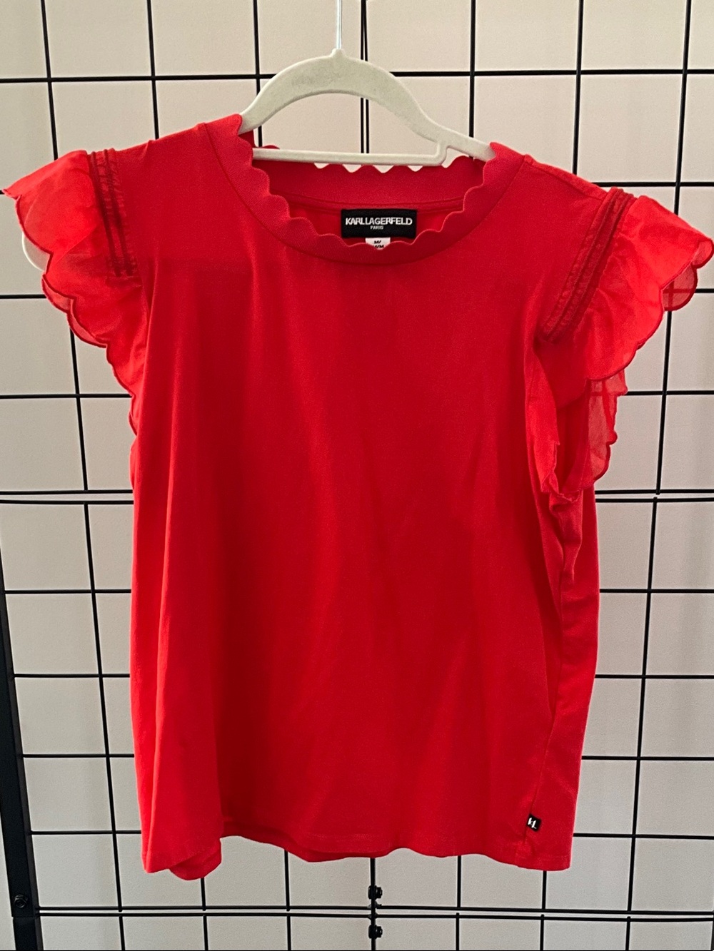 Karl Lagerfeld Bright Red Ruffle Sleeve Camisole